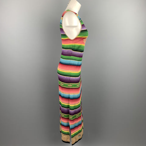 RALPH LAUREN Taille M Robe sans manches en mélange de soie tricotée multicolore