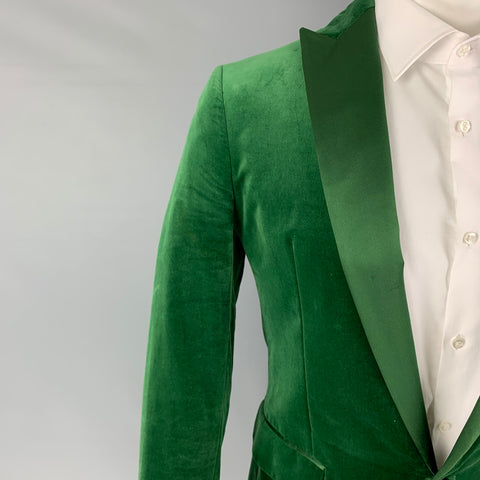 DSQUARED2 Size 36 Green Velvet Cotton Peak Lapel Sport Coat