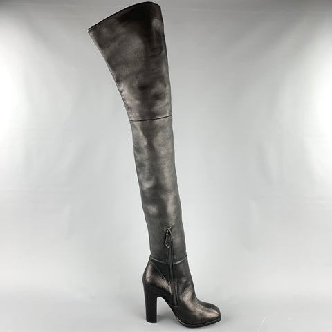 ALAIA Talla 10 Botas de tacón grueso de cuero negro