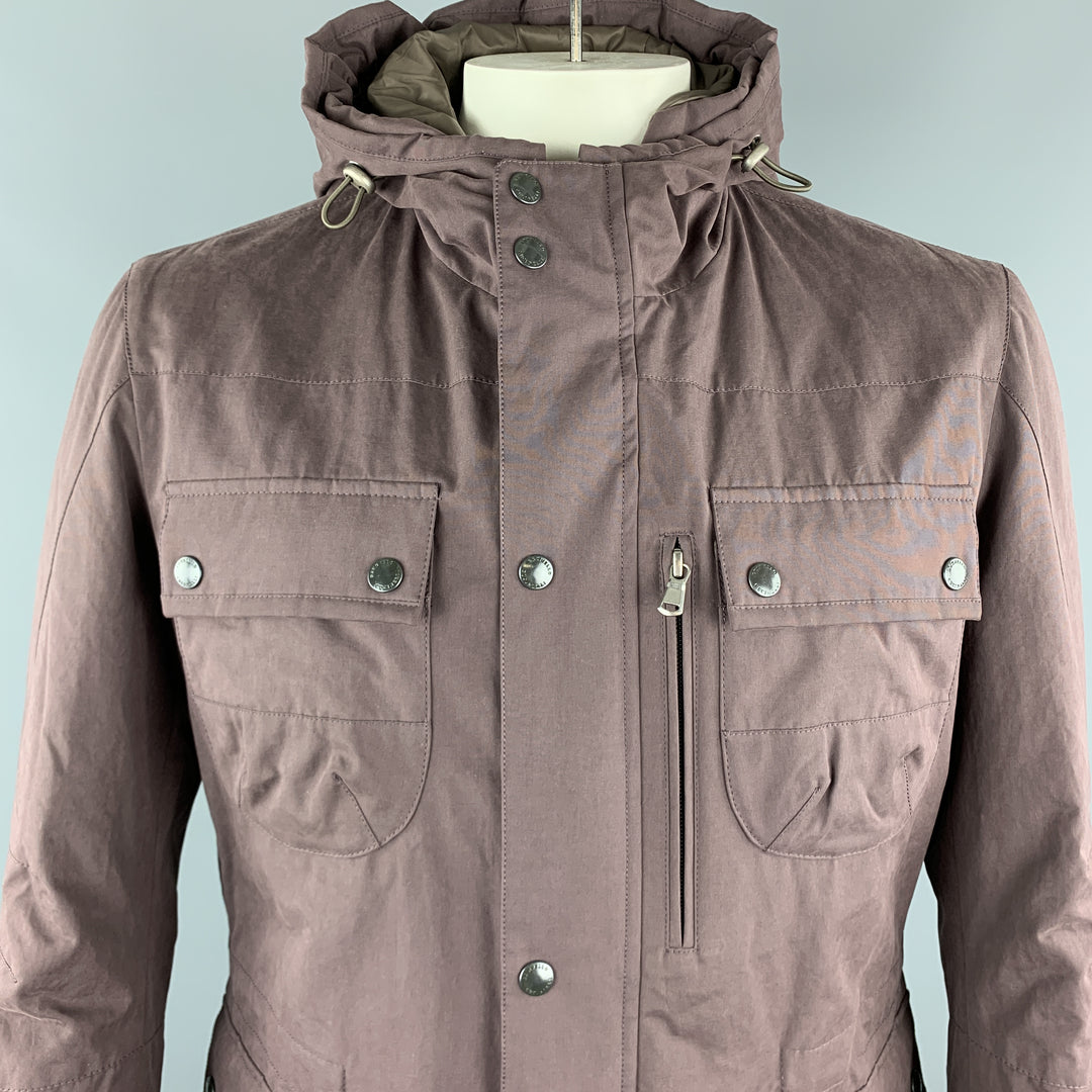 BRUNELLO CUCINELLI Size L Plum Cotton Blend Hooded Patch Pockets Zip & Snaps Jacket