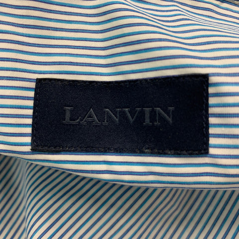 LANVIN Size M Blue White Stripe Cotton Button Up Long Sleeve Shirt