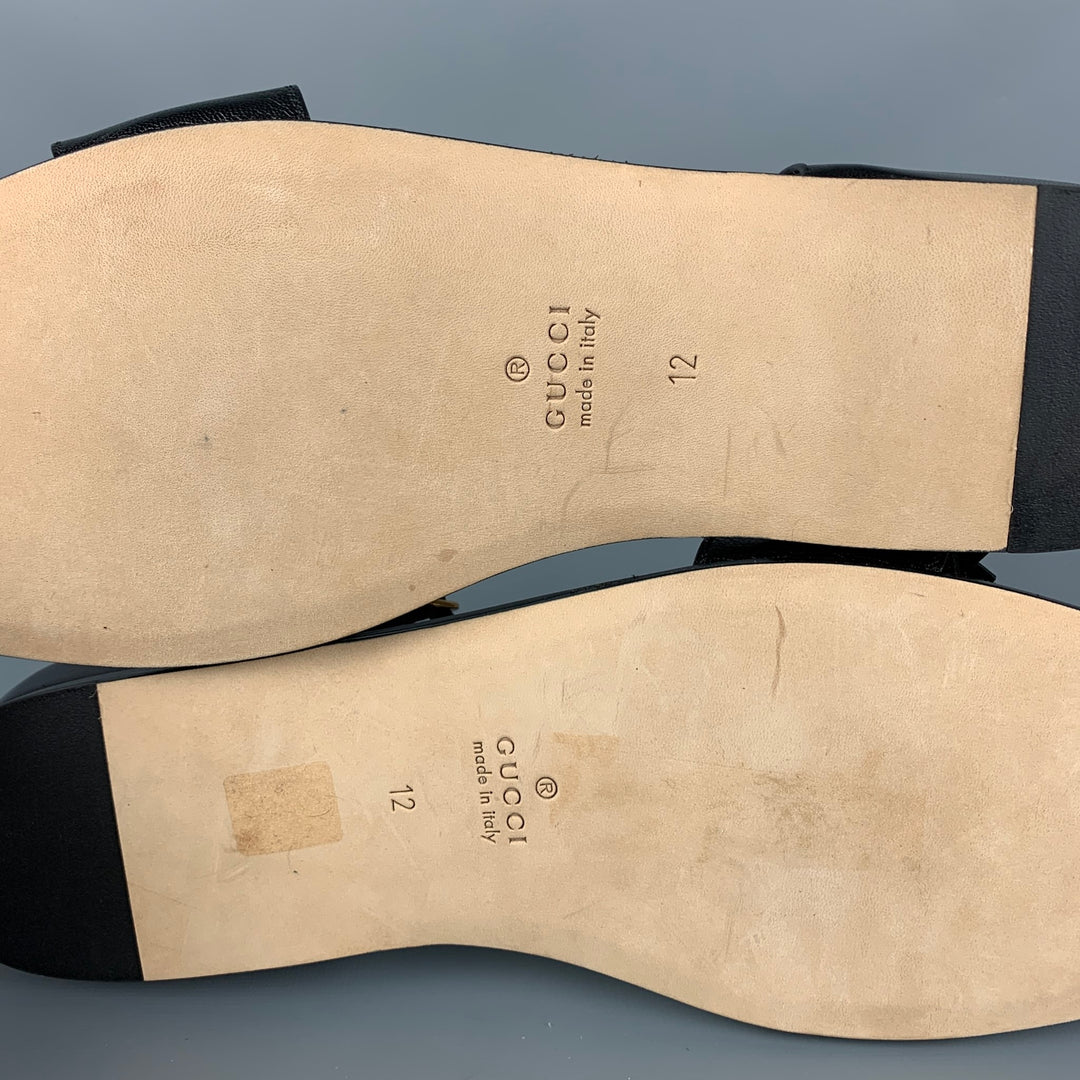 GUCCI Size 13 Black Fringe Leather Horsebit Sandals