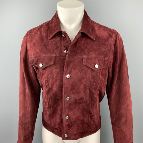 PAUL SMITH Size L Burgundy Suede Trucker Jacket