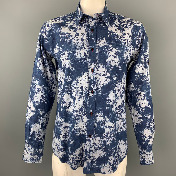 PAUL SMITH The Byard Size XL Navy Print Cotton Button Up Long Sleeve Shirt