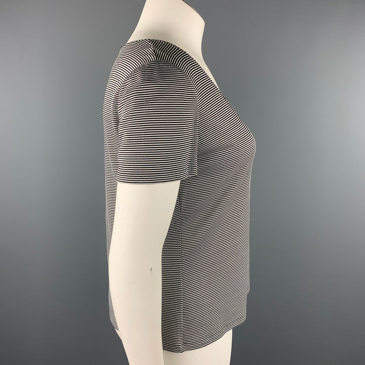 GIORGIO ARMANI Size 14 Black & White Stripe Jersey Knit Top