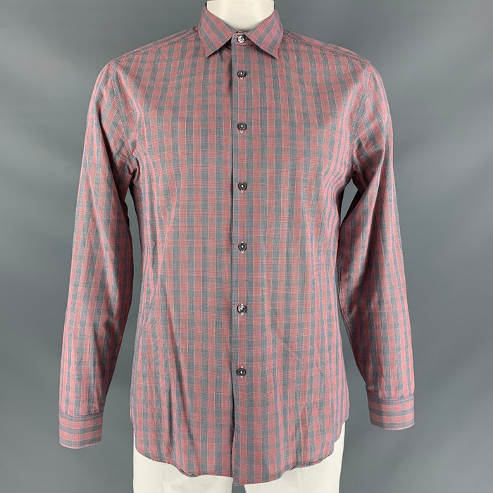 PAUL SMITH Talla L Camisa de manga larga de algodón a cuadros roja y negra