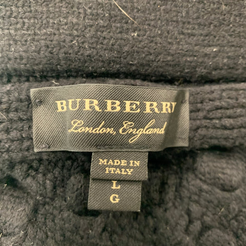 BURBERRY Size L Black Knitted Cotton Polyester Boat Neck Sweater