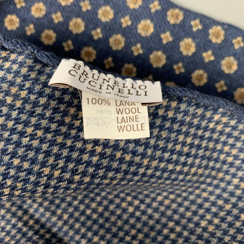BRUNELLO CUCINELLI Pochette de costume en laine pied-de-poule indigo et taupe