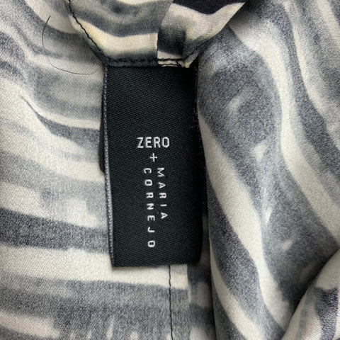 ZERO + MARIA CORNEJO Size 4 Cream & Black Stripe Cotton Blend V-Neck Blouse