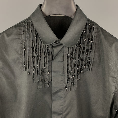 DIOR HOMME Taille XS Chemise à manches longues en coton perlé noir avec boutons cachés