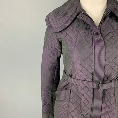 BURBERRY LONDON Size 12 Purple Polyester Quilted Zip & Snaps Coat