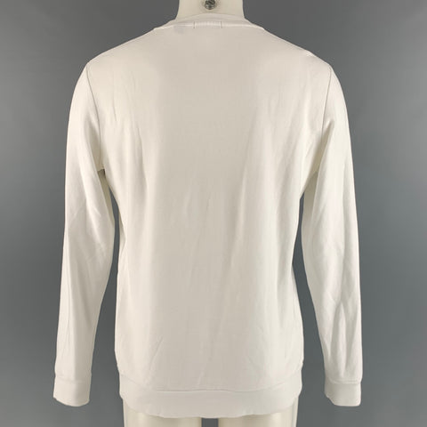 THEORY Size M White Waffle Knit Cotton Spandex Crew-Neck Pullover