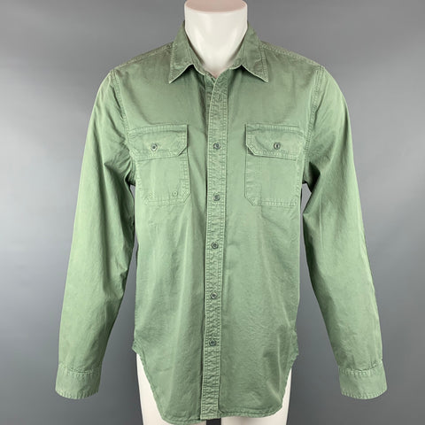 ADRIANO GOLDSCHMIED Size L Olive Cotton Elbow Patches Long Sleeve Shirt