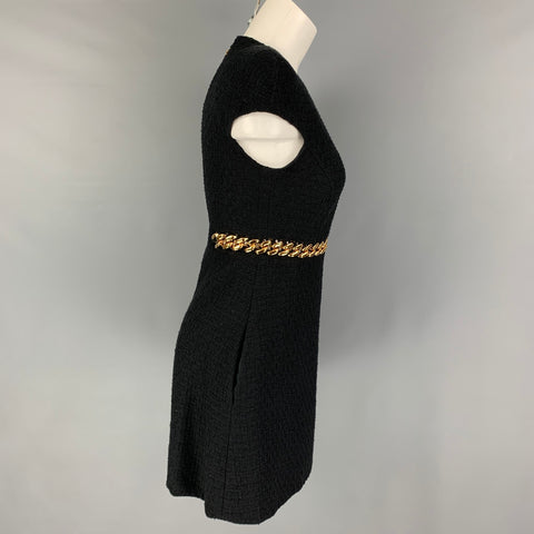 VERSACE Size 2 Black Cotton Textured Cap Sleeves Dress