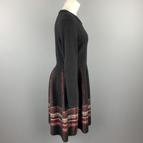M MISSONI Talla 10 Vestido de mezcla de poliamida a cuadros de punto negro y rojo