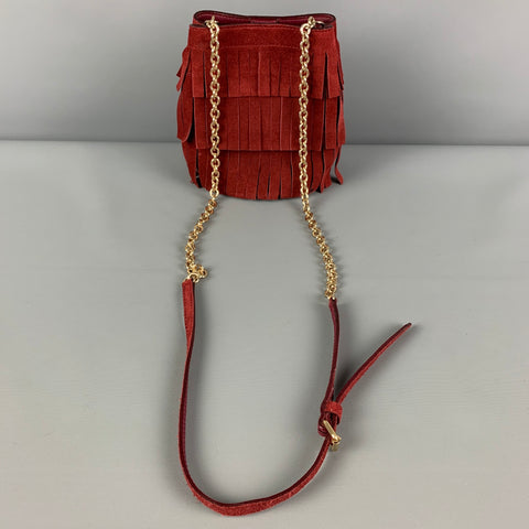BURBERRY Burgundy Fringe Suede Cross Body Handbag