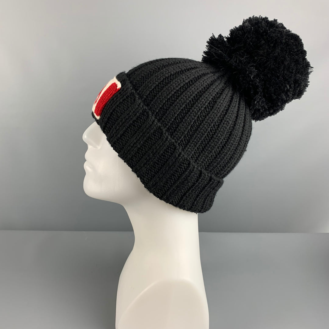 MOOSE KNUCKLES Black White & Red Knitted Wool/acrylic Hats
