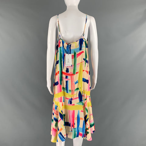 ESSENTIEL Size 10 Multi-Color Polyester Paint Splattered Spaghetti Straps Dress