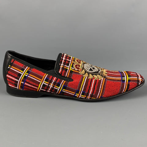 DONALD J PLINER Size 12 Red Multi-Color Beaded Leather Slip On Loafers