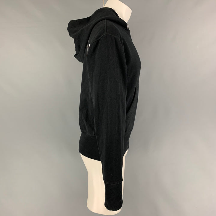 HELMUT LANG Size M Black White Logo Cotton Hoodie Sweatshirt