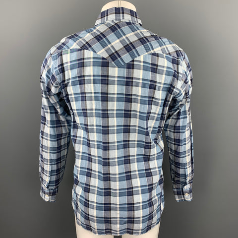 HAMILTON Size M Blue Plaid Cotton Patch Pockets Long Sleeve Shirt