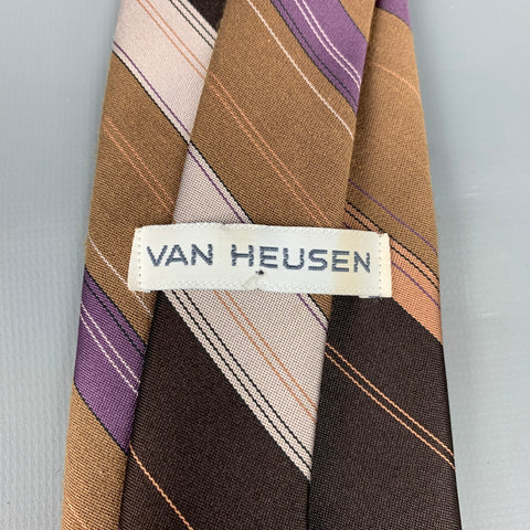 VAN HEUSEN Cravate en polyester / soie à rayures diagonales marron foncé et taupe
