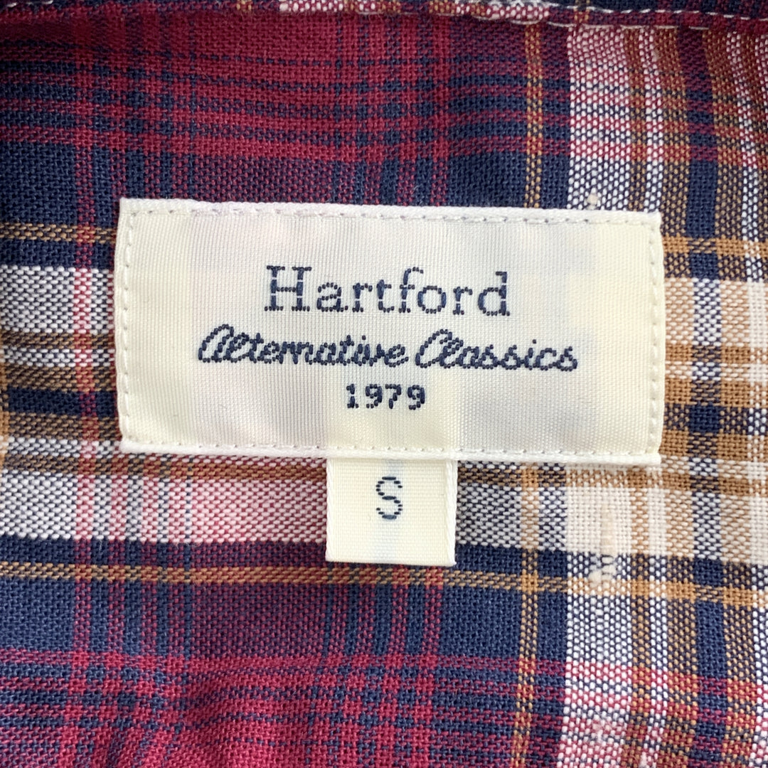 HARTFORD Camisa de manga larga con botones de algodón a cuadros en color burdeos y marrón talla S