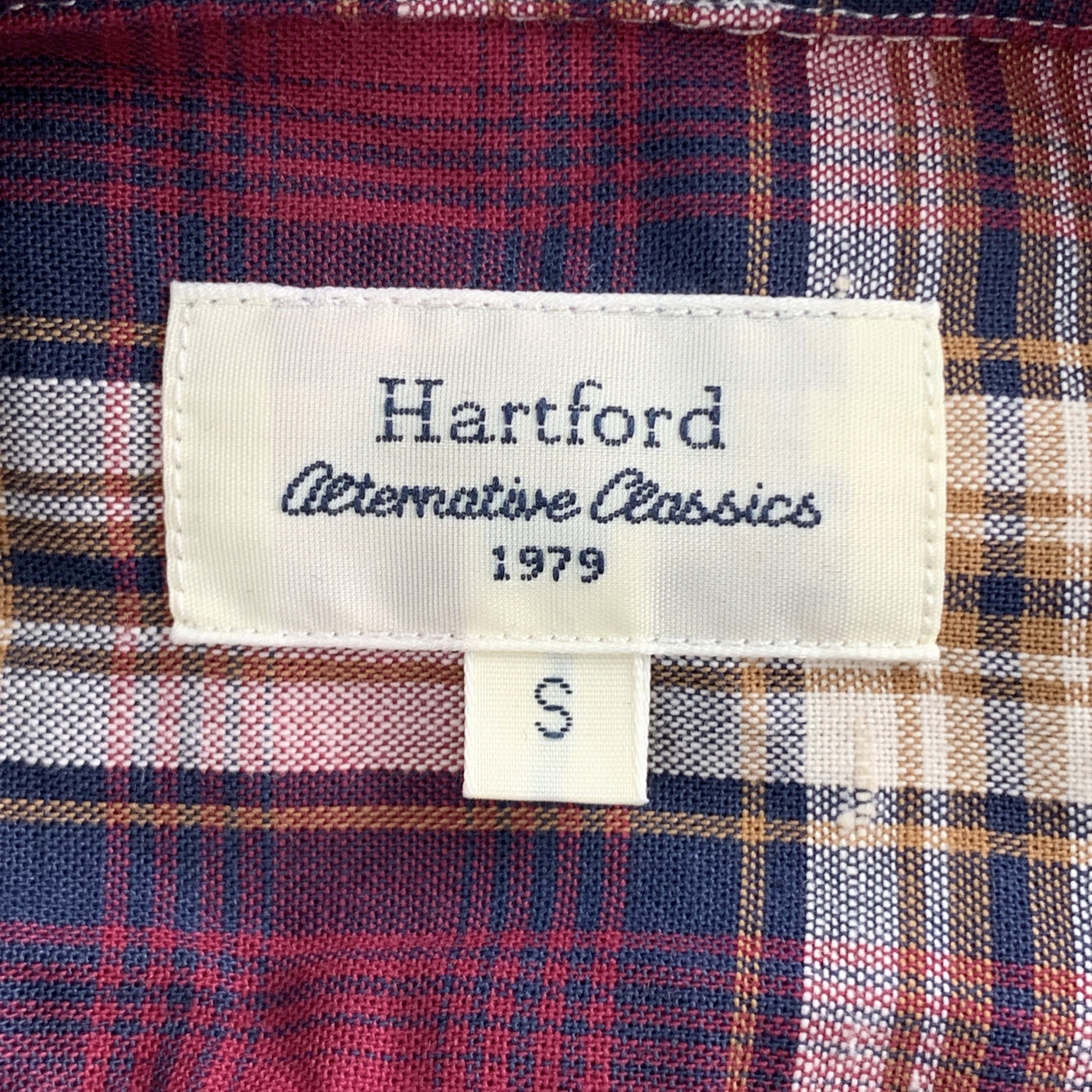 HARTFORD Size S Burgundy & Brown Plaid Cotton Button Up Long Sleeve Shirt