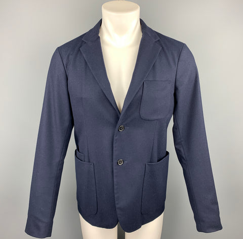 JIL SANDER Talla 38 Abrigo deportivo con solapa de muesca de lana azul marino