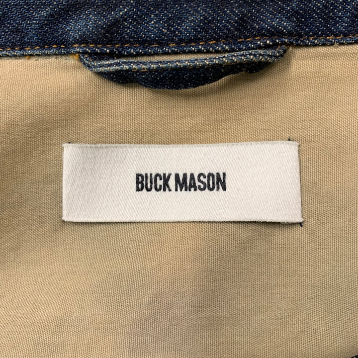 BUCK MASON Size L Indigo Blue Solid Cotton Button Down Long Sleeve Shirt