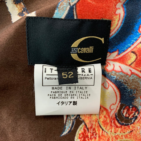 JUST CAVALLI Size L Brown Multicolour Print Silk Button Up Long Sleeve Shirt