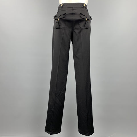 ROBERTO CAVALLI Size 2 Black Tweed Gold Button Dress Pants