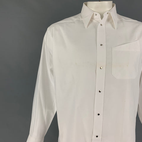 THIERRY MUGLER Size L White Cotton Snaps Long Sleeve Shirt