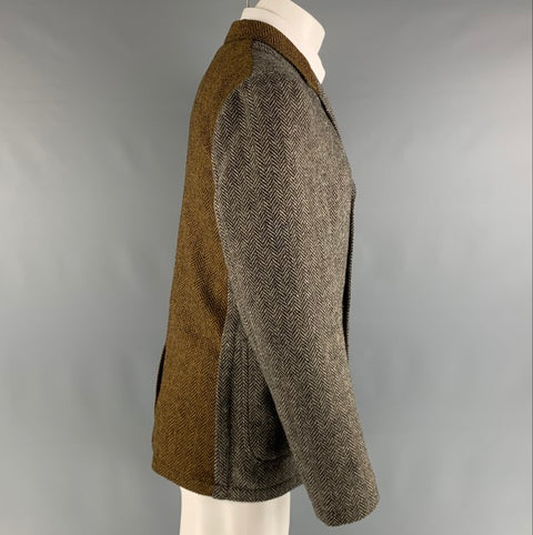 MARC JACOBS Size 38 Grey Black Herringbone Wool Notch Lapel Sport Coat