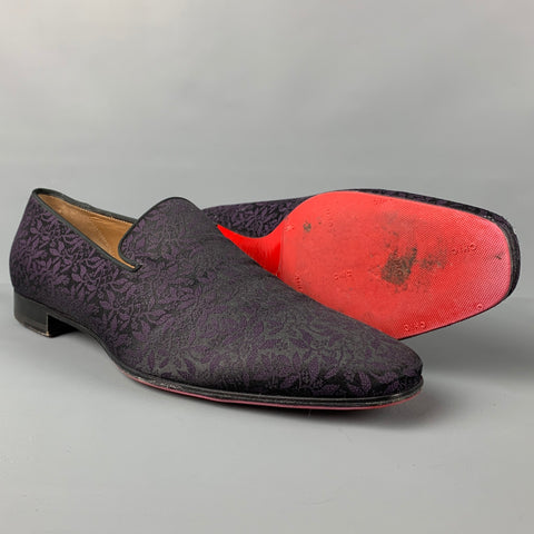 CHRISTIAN LOUBOUTIN Size 13 Black Purple Dandelion Jacquard Fabric Slip On Loafers
