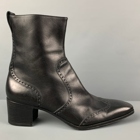 YVES SAINT LAURENT Size 13 Black Perforated Leather Wingtip Johnny Boots