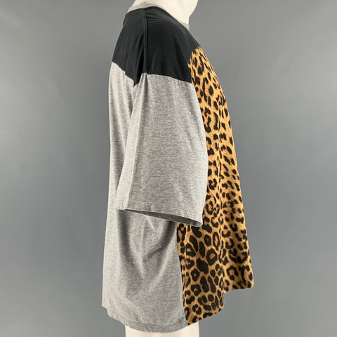 SAINT LAURENT Taille M T-shirt col rond en coton noir marron gris
