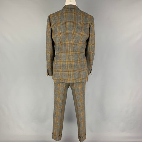 DISTRICT by UNITED ARROWS Size 36 Grey Mustard Plaid Wool Peak Lapel Suit