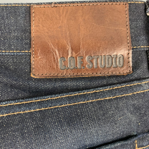 C.O.F. STUDIO Size 31 Indigo Contrast Stitch Selvedge Denim Button Fly Jeans