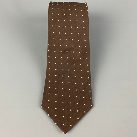 ERMENEGILDO ZEGNA for WILKES BASHFORD Brown White Polka Dot Silk Tie