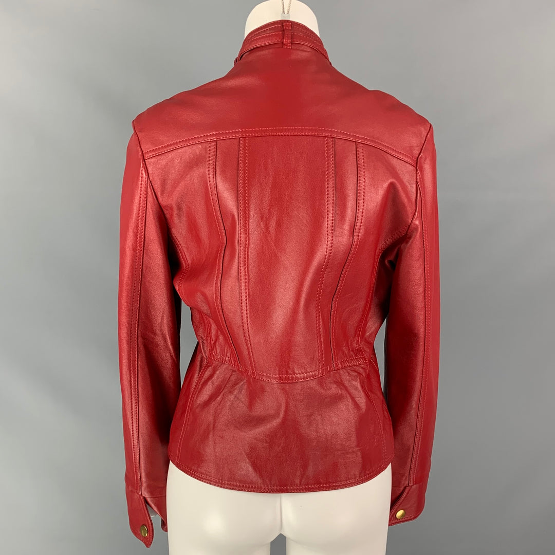 BASIC IDEA Size M Red Leather Zip Up Jacket