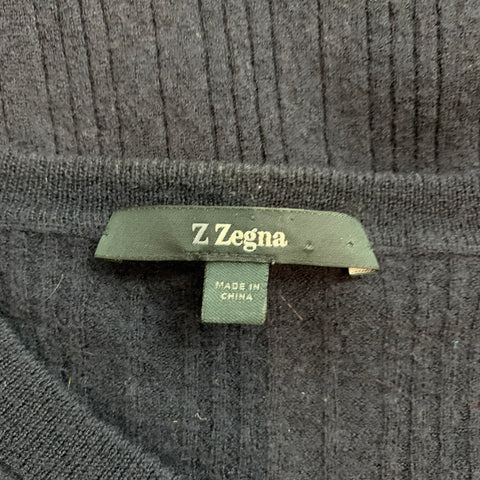 Z ZEGNA Size S Navy Ribbed Wool V-Neck Pullover