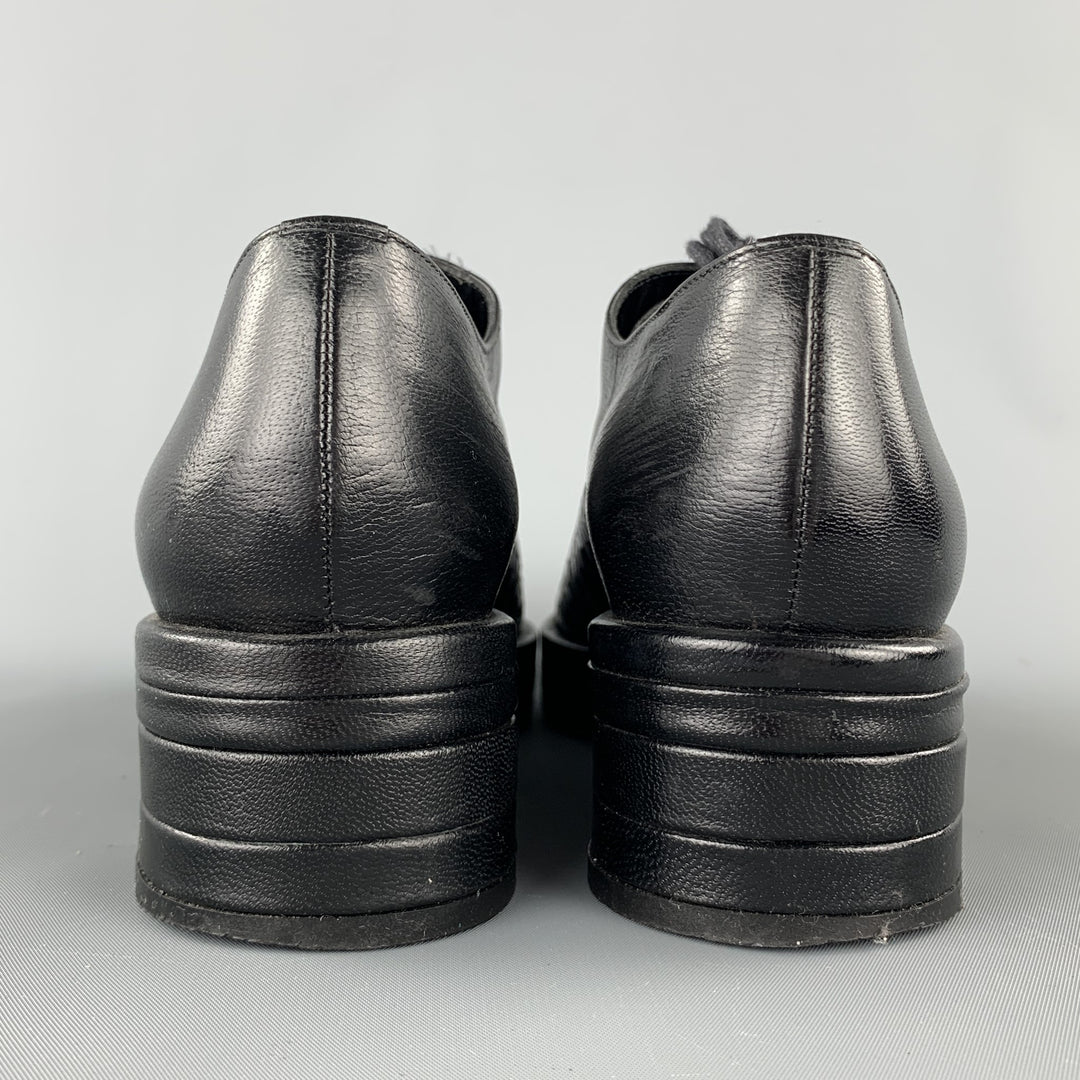STEPHANE KELIAN Size 7.5 Black & Multi-Color Leather Stacked Heel Brogues