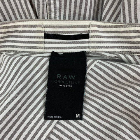 G-STAR Size M White Taupe Stripe Cotton Button Up Long Sleeve Shirt