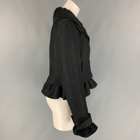 ROCHAS Size 4 Black Textured Wool Peplum Jacket