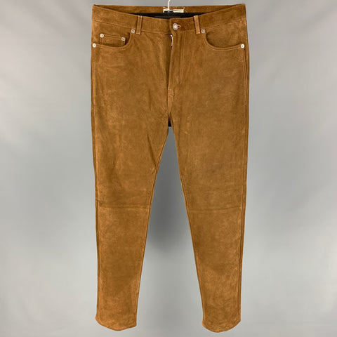 SAINT LAURENT Pantalon décontracté en daim marron et beige taille 30