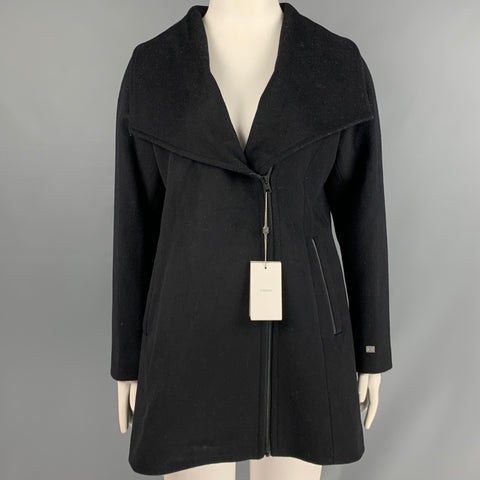 SOIA & KYO Size XL Black Wool Polyester Detachable Hood Coat