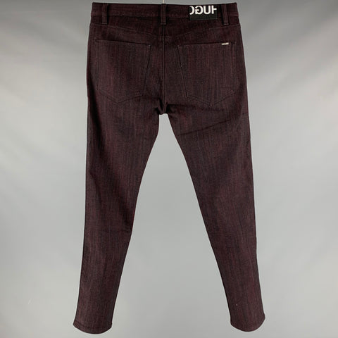 HUGO BOSS Size 32 Black Burgundy Cotton Polyurethane Jeans