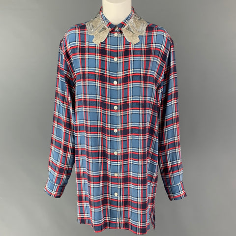 MARC JACOBS Size 4 Blue Red White Silk Plaid Button Up Shirt