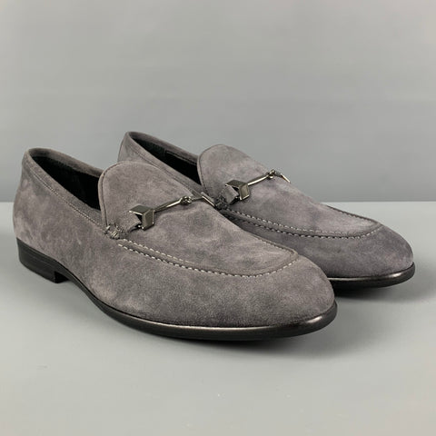 JIMMY CHOO Size 8 Grey Suede Horsebit Loafers